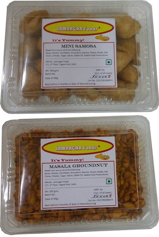 Jamnagar Foods MINI SAMOSA & MASALA GROUNDNUT 500 GM EACH Combo(2)