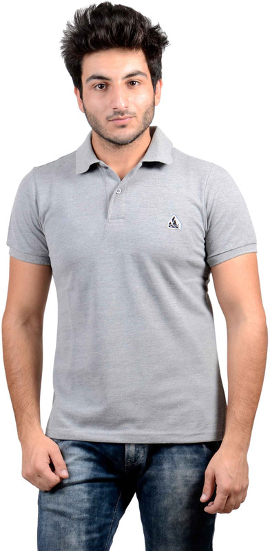 DS WORLD Solid Men Polo Neck Grey T-Shirt