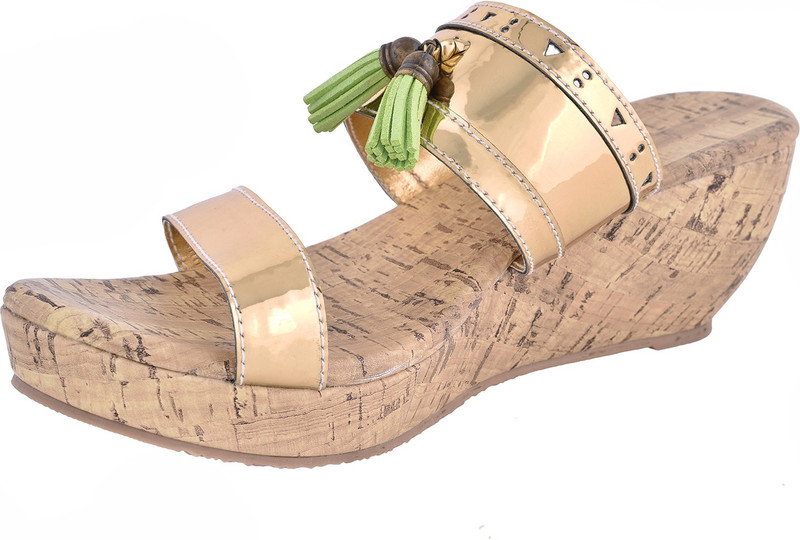 Praags Women Gold, Green Wedges