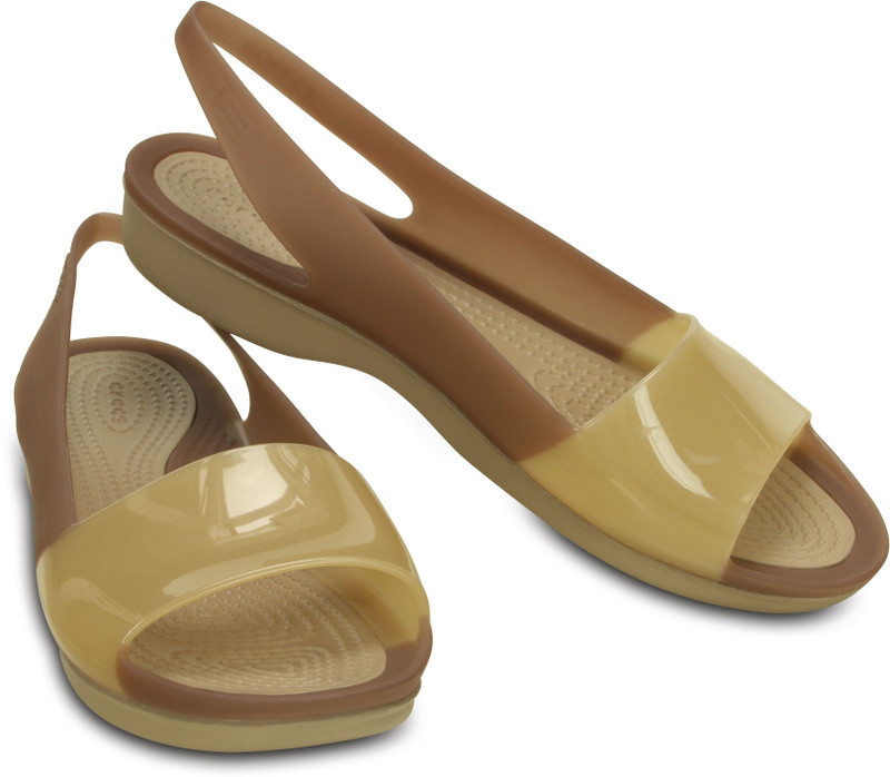 Crocs Women Brown, Beige Flats