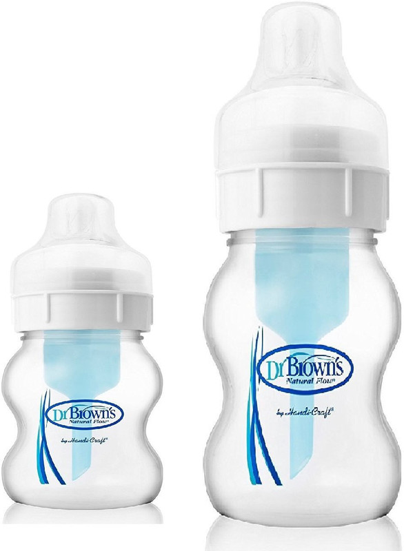Dr Brown Polypropylene Natural Flow Wide Neck Bottle 8 Oz 240 Ml With Natural Flow 4Oz Wide Neck Bottle - 360 ml(Blue)