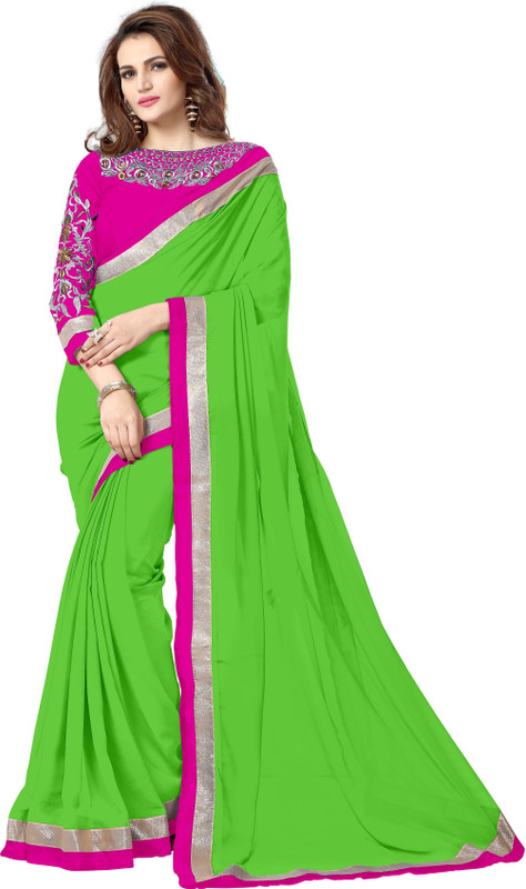 onlinefayda Embroidered Daily Wear Chiffon Saree(Light Green)
