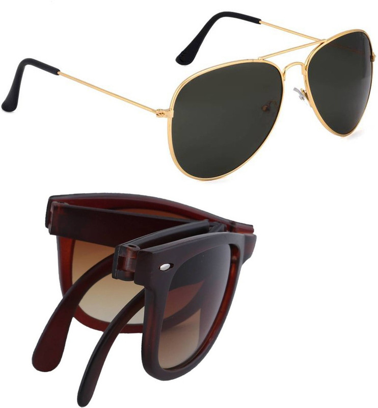 Elgator Aviator, Wayfarer Sunglasses(Black, Brown)