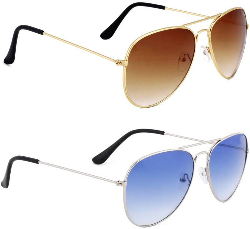 Elgator Aviator Sunglasses(Brown, Blue)