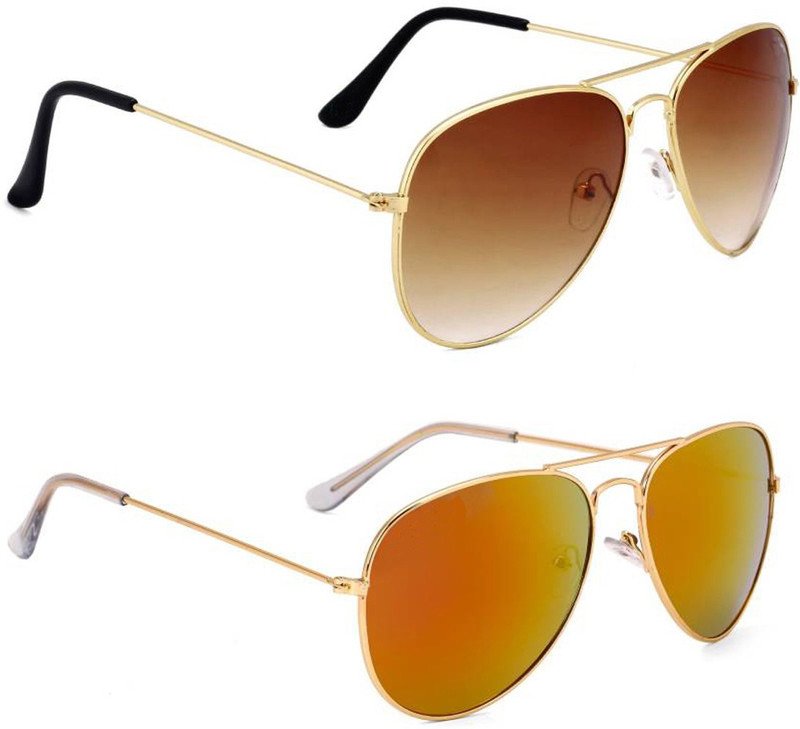 Elgator Aviator Sunglasses(Brown, Yellow)