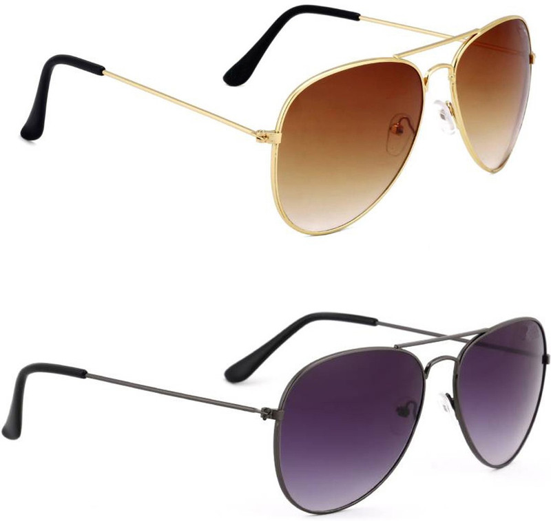 Elgator Aviator Sunglasses(Brown, Violet)