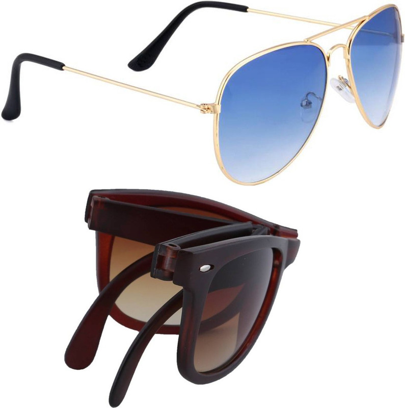 Elgator Aviator, Wayfarer Sunglasses(Blue, Brown)