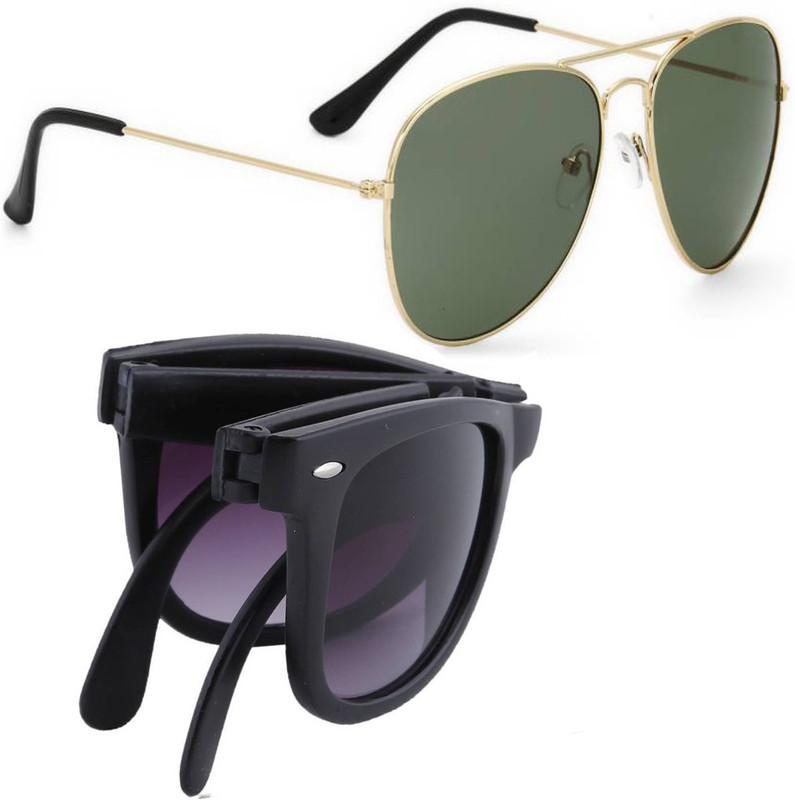 Elgator Aviator, Wayfarer Sunglasses(Green, Black)