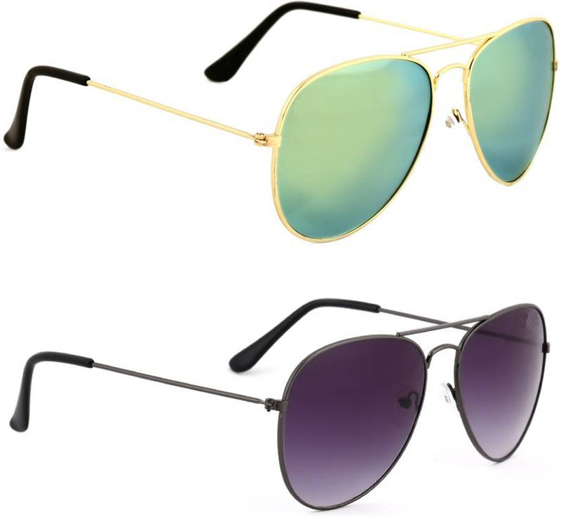 Elgator Aviator Sunglasses(Green, Black)