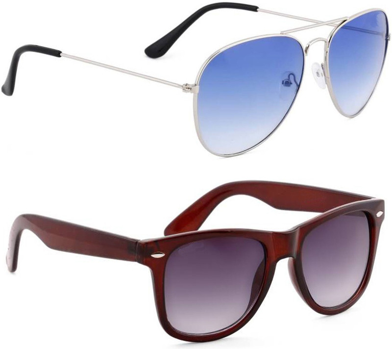 Elgator Aviator, Wayfarer Sunglasses(Brown, Blue)