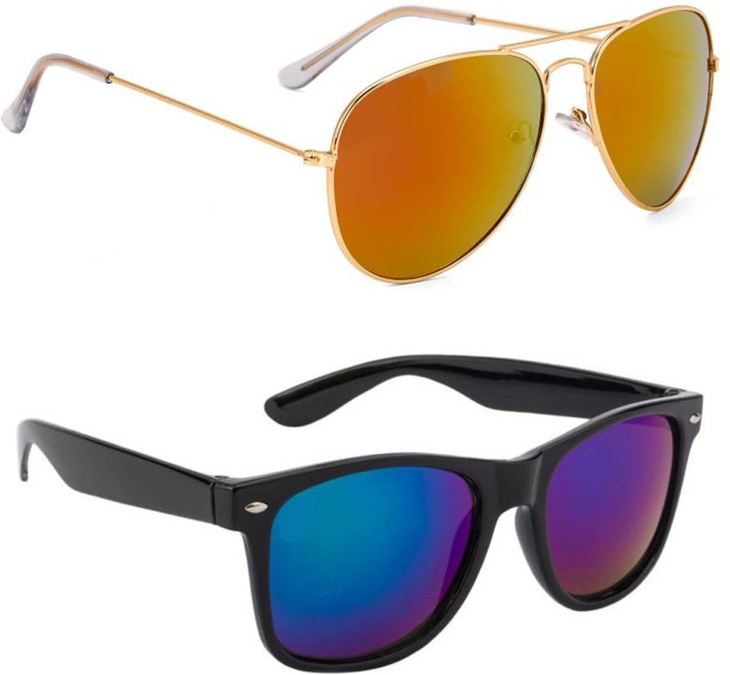 Elgator Aviator, Wayfarer Sunglasses(Yellow, Blue)
