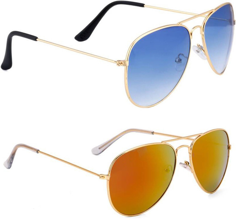 Elgator Aviator Sunglasses(Blue, Yellow)