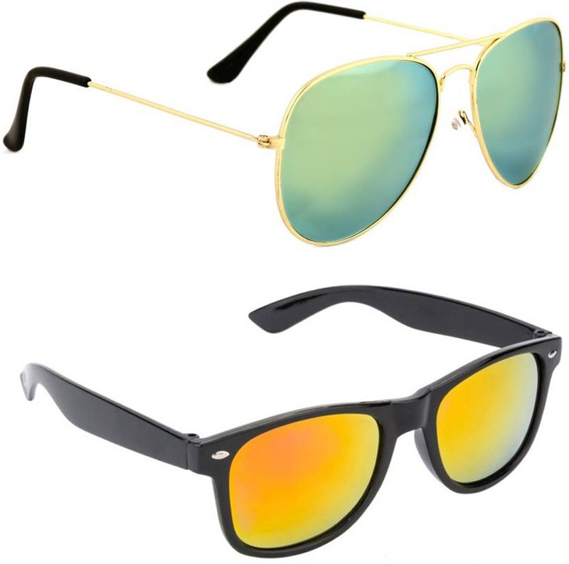 Elgator Aviator, Wayfarer Sunglasses(Green, Yellow)