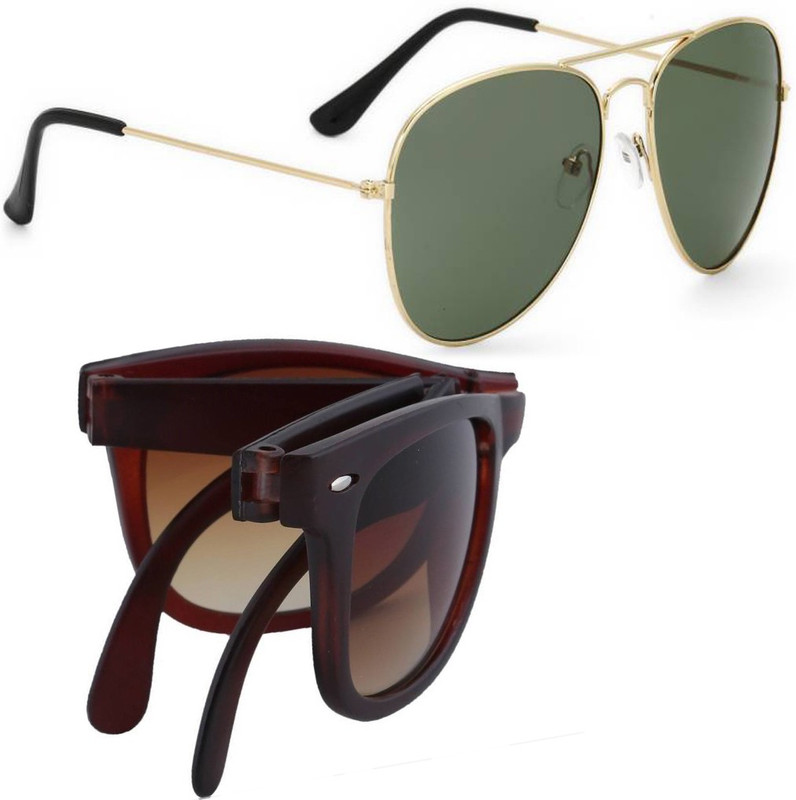Elgator Aviator, Wayfarer Sunglasses(Green, Brown)
