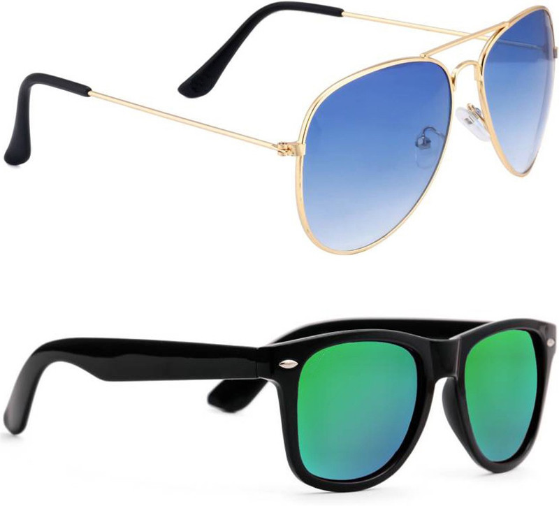 Elgator Aviator, Wayfarer Sunglasses(Blue, Green)
