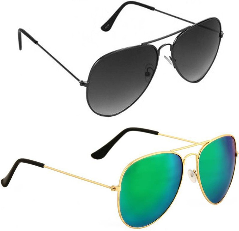 Elgator Aviator Sunglasses(Black, Green)