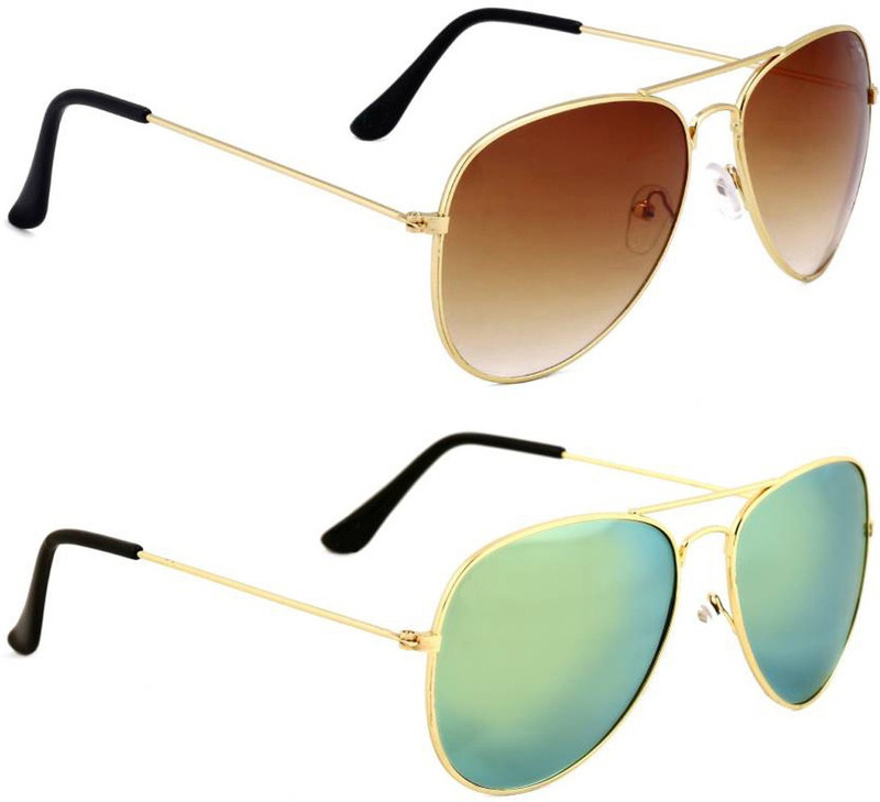 Elgator Aviator Sunglasses(Brown, Green)