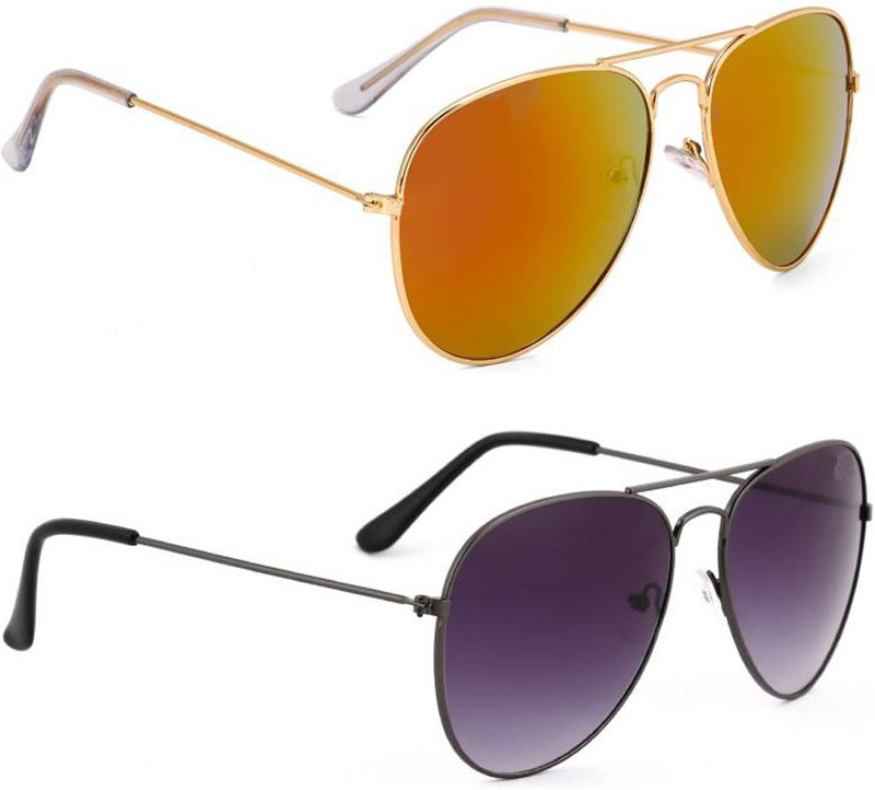 Elgator Aviator Sunglasses(Black, Yellow)