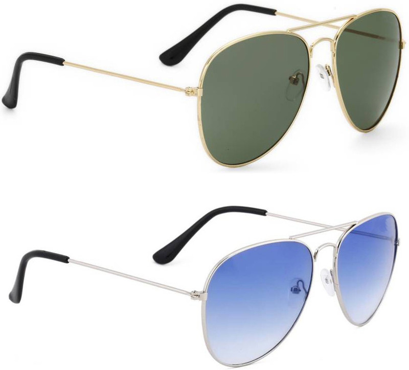 Elgator Aviator Sunglasses(Green, Blue)
