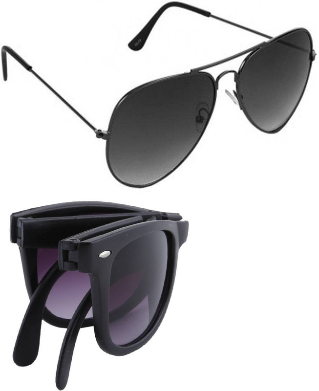 Elgator Aviator, Wayfarer Sunglasses(Black)