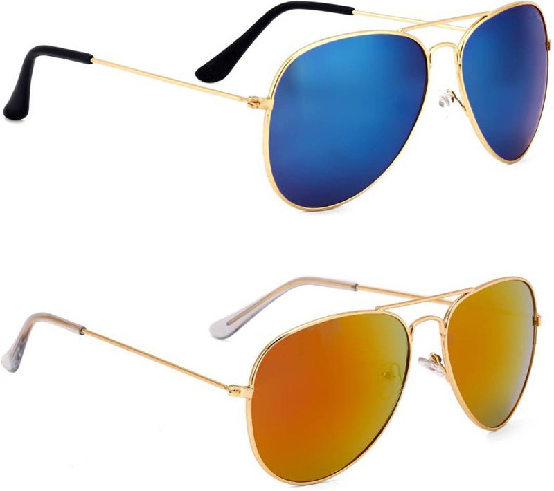 Elgator Aviator Sunglasses(Yellow, Blue)