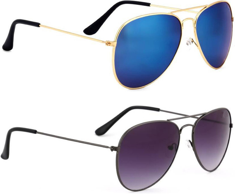 Elgator Aviator Sunglasses(Black, Blue)