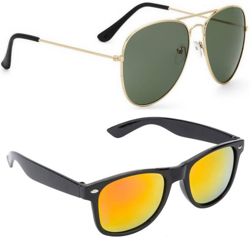 Elgator Aviator, Wayfarer Sunglasses(Yellow, Green)
