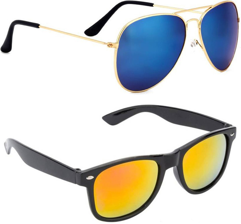 Elgator Aviator, Wayfarer Sunglasses(Blue, Yellow)
