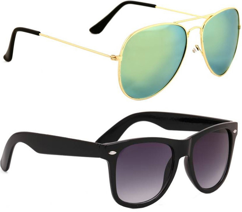 Elgator Aviator, Wayfarer Sunglasses(Black, Green)