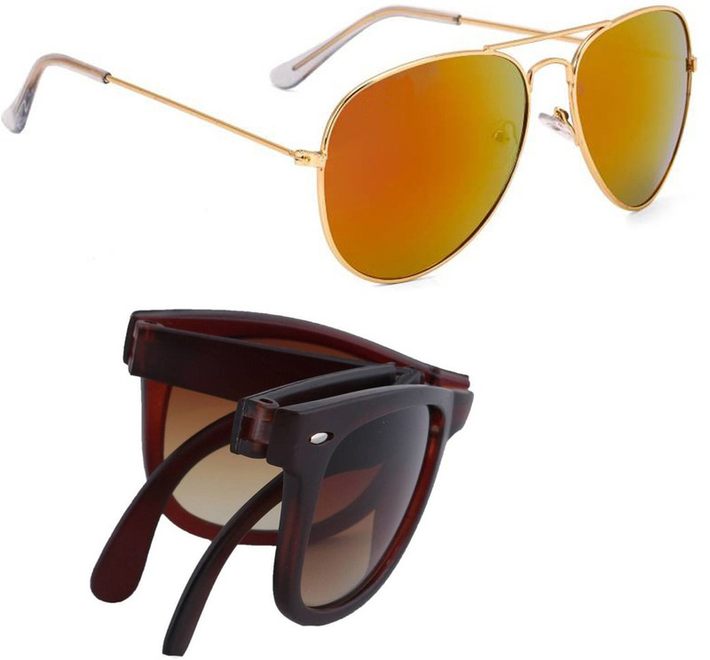 Elgator Aviator, Wayfarer Sunglasses(Yellow, Brown)