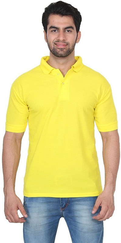 illusion Solid Men Polo Neck Yellow T-Shirt