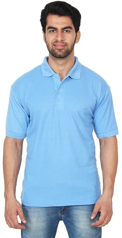 illusion Solid Men Polo Neck Blue T-Shirt