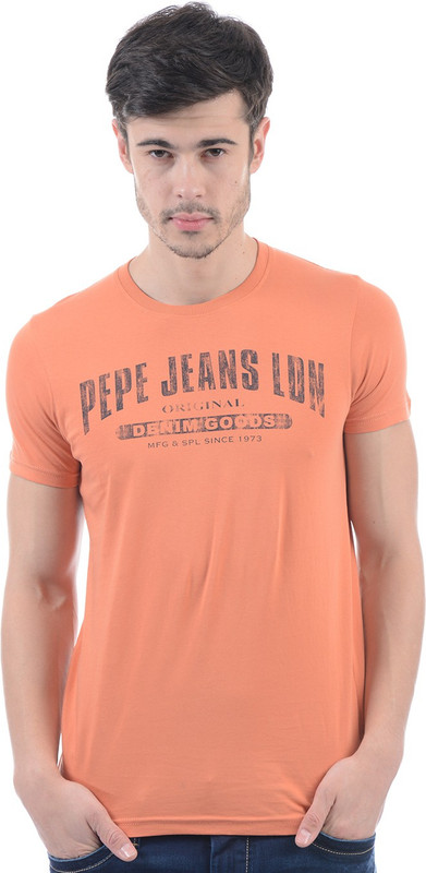 Pepe Jeans Printed Men Round Neck Orange T-Shirt