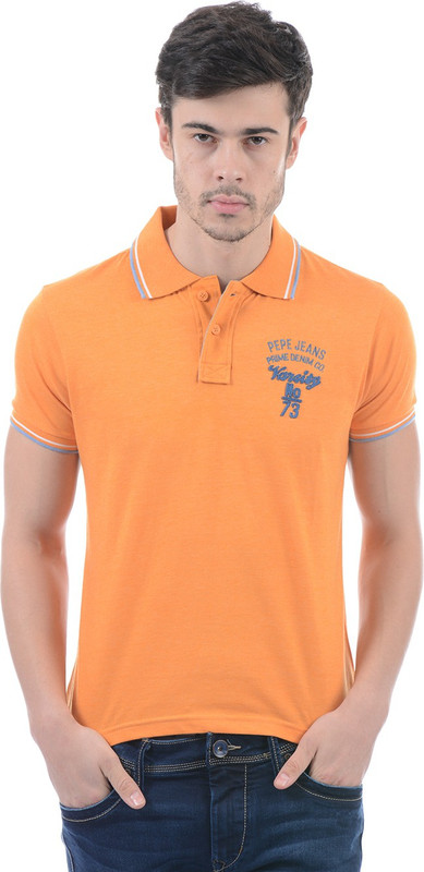 Pepe Jeans Solid Men Polo Neck Orange T-Shirt
