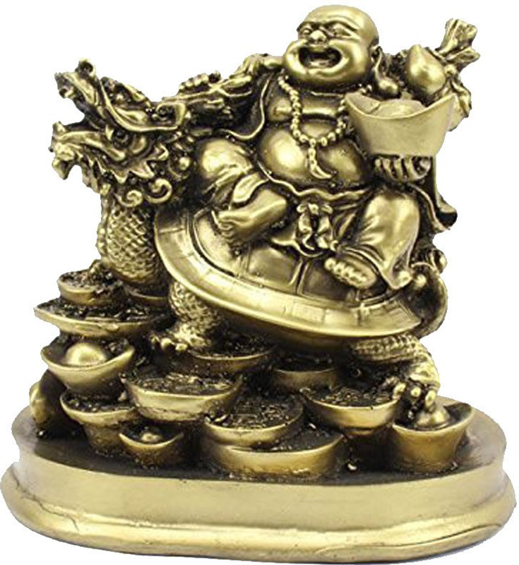 kraft village Kraft Village 100% original Laughing Buddha Sitting on Dragon Tortoise Decorative Showpiece  -  14 cm(Polyresin, Beige)