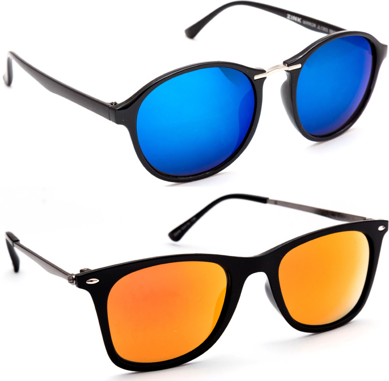 TheWhoop Round, Wayfarer Sunglasses(Blue, Orange)