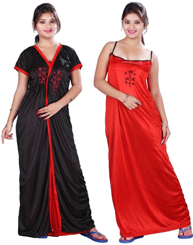 TRUNDZ Women Nighty with Robe(Red, Black)