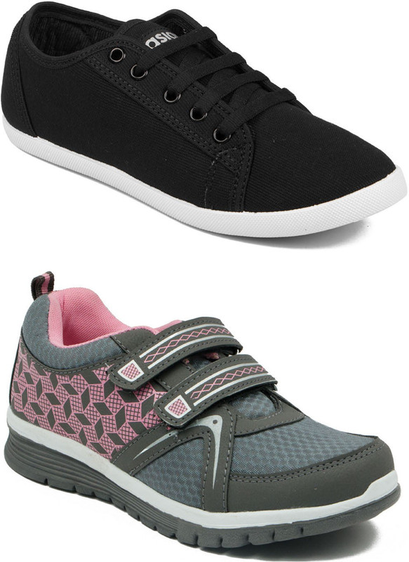 Asian BUTTERFLY-02 & SPICY-51 Running Shoes For Women(Black, Grey) Asian BUTTERFLY-02 & SPICY-51 Running Shoes For Women(Black, Grey)