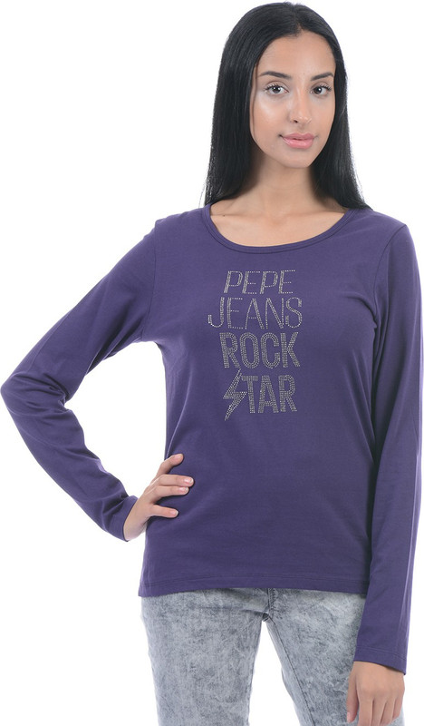 Pepe Jeans Solid Women Round Neck Purple T-Shirt