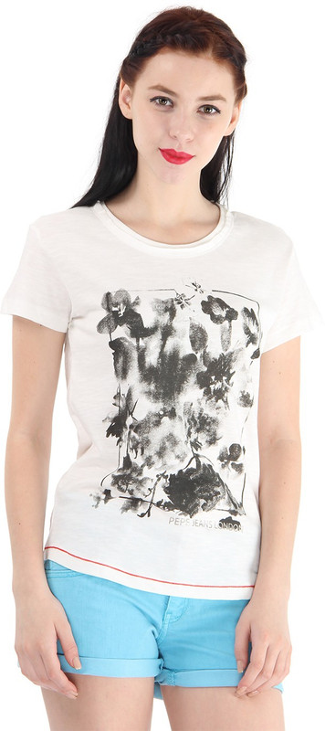 Pepe Jeans Floral Print Women Round Neck White T-Shirt