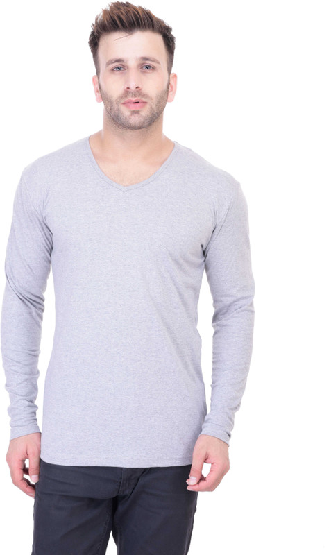 Ranarc Outfit Solid Men V-neck Grey T-Shirt