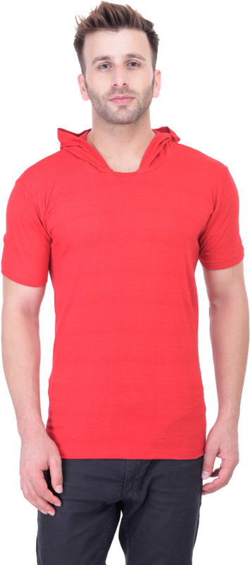 Ranarc Outfit Solid Men Hooded Red T-Shirt