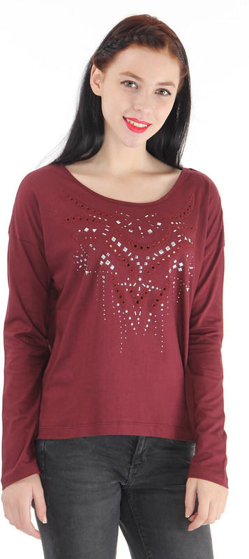 Pepe Jeans Embellished Women Round Neck Red T-Shirt
