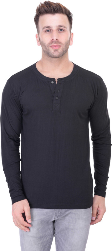 Ranarc Outfit Solid Men Henley Black T-Shirt