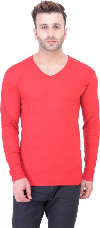 Ranarc Outfit Solid Men V-neck Red T-Shirt