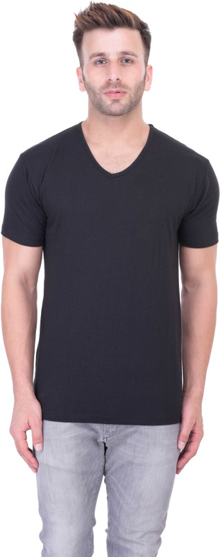 Ranarc Outfit Solid Men V-neck Black T-Shirt