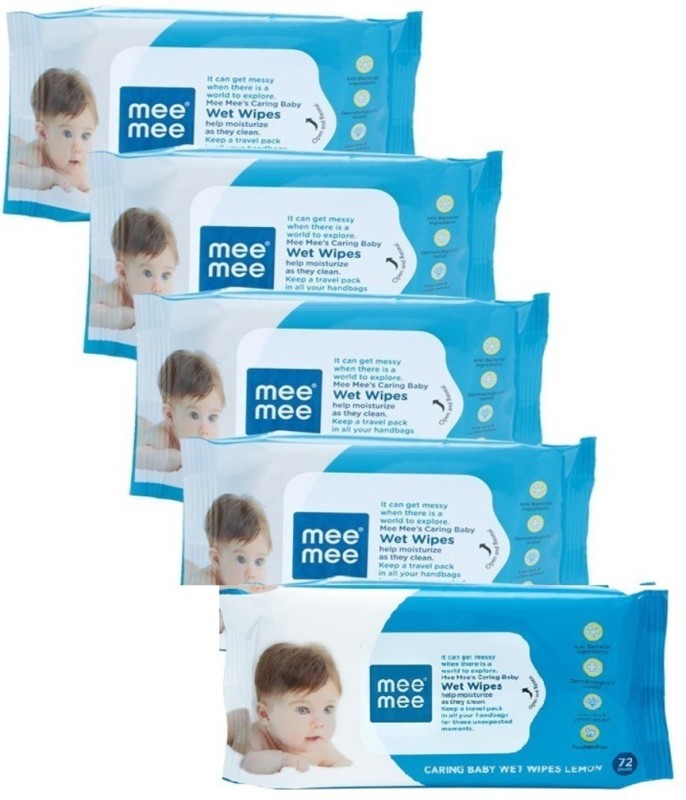 Meemee Anti Bacterial Caring Baby Wet Wipes with Lemon Fragrance(5 Pieces)