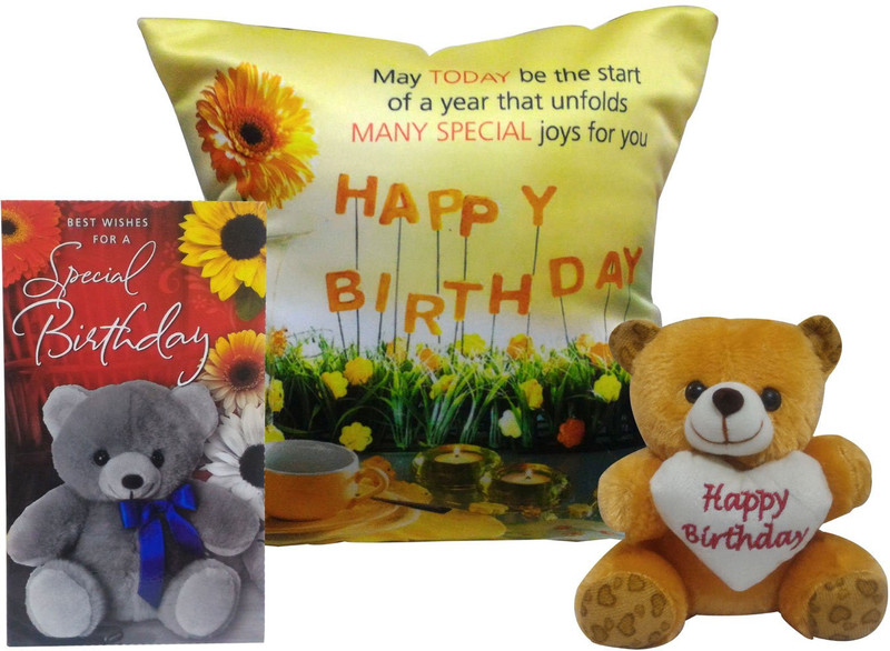 Saugat Traders™ Birthday Gift Combo - Birthday Greeting Card, Birthday (Cushion Filler + Cover) & Soft Teddy(Birthday Gift Combo) Saugat Traders™ Birthday Gift Combo - Birthday Greeting Card, Birthday (Cushion Filler + Cover) & Soft Teddy(Birthday Gift Combo)