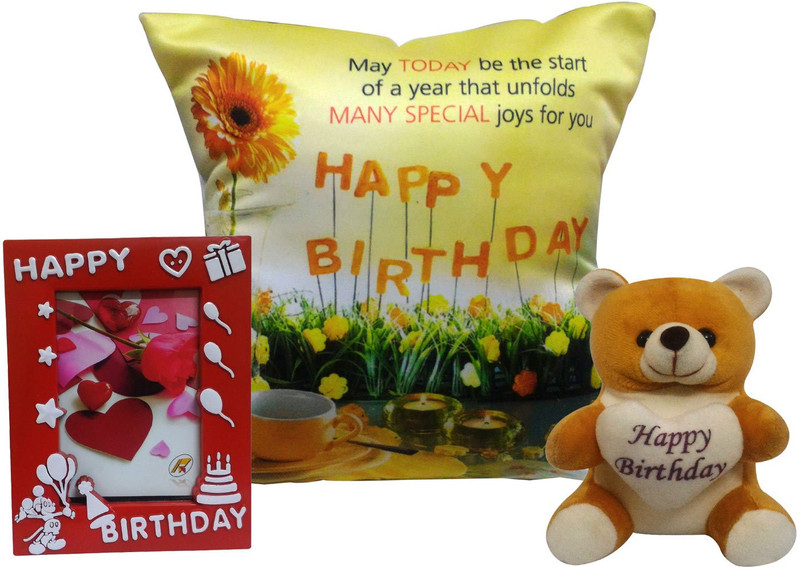 Saugat Traders™ Birthday Gift Combo - Birthday (Cushion Filler + Cover), Photo Frame & Soft Teddy(Birthday Gift Combo) Saugat Traders™ Birthday Gift Combo - Birthday (Cushion Filler + Cover), Photo Frame & Soft Teddy(Birthday Gift Combo)
