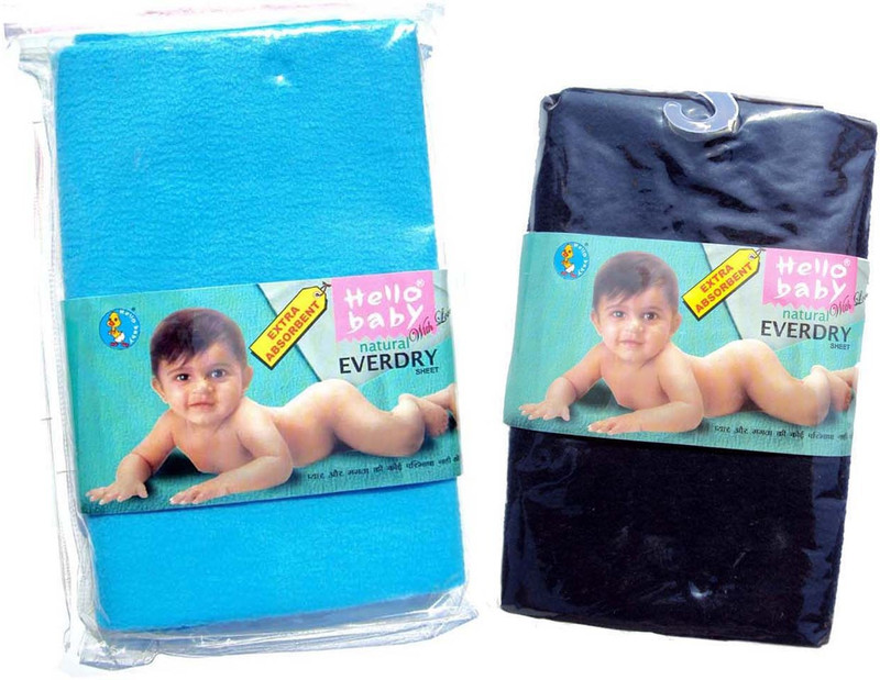 Hello Baby Extra Absorbent Natural Quick Dry Waterproof Bed Protector Everyday Sheet for Babies-Sky Blue medium & Navy Blue small combo(Deep Blue, Sky Blue)